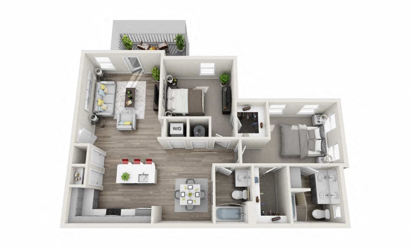 Floor plan for 2 beds, 2 baths, 1162 sqft